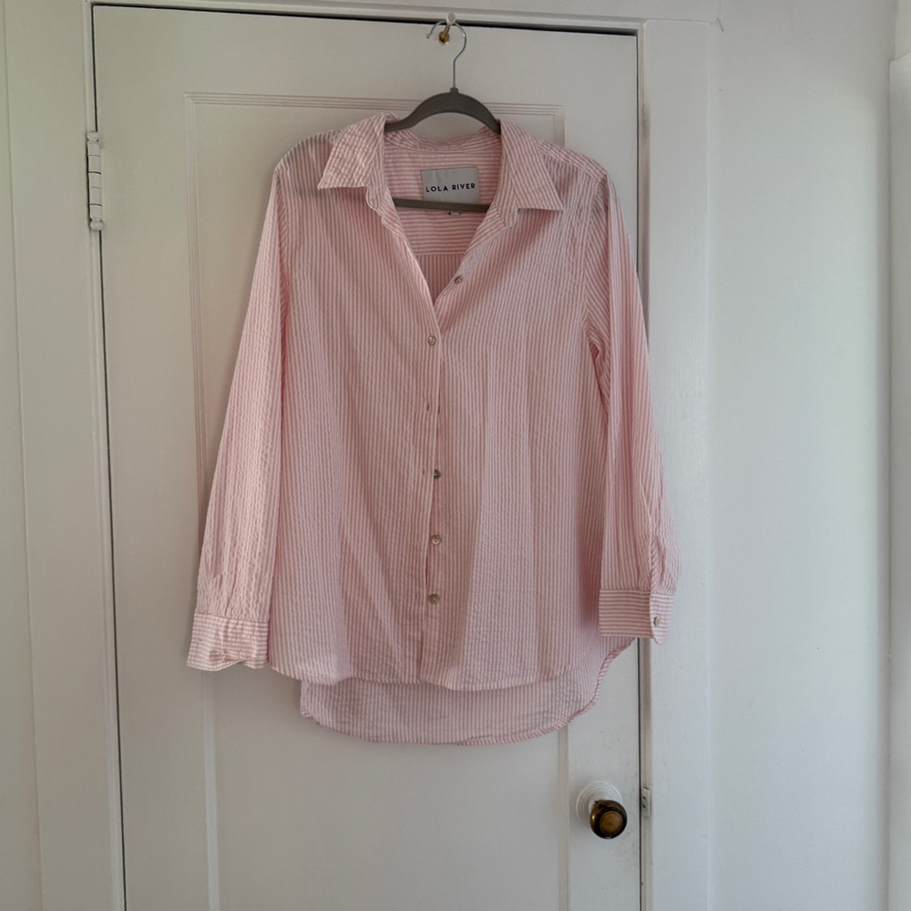 Lola river pink and white seersucker button down